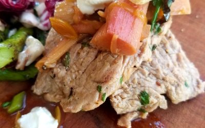 Grilled Veal Scaloppini with Ice Wine Braised Rhubarb