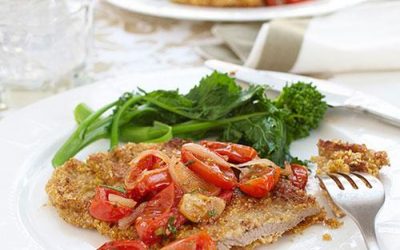 Cornmeal Crusted Veal Scaloppini with Roasted Tomato