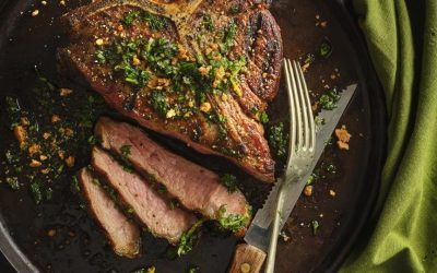 Grilled Veal T-Bone Steaks with Herby Garlic Grilling Oil