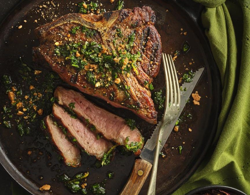Grilled Veal T-Bone Steaks with Herby Garlic Grilling Oil