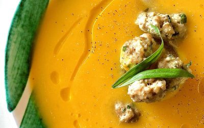 Sweet Potato & Leek Soup with Mini Veal & Ricotta Meatballs