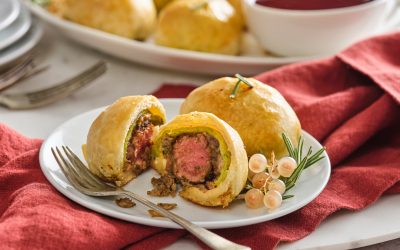 Mini Veal Wellington Bites in Red Wine Demi Glacé