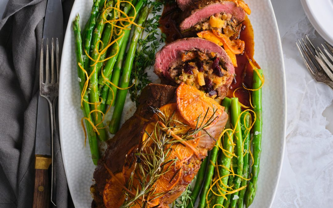 Glazed Veal Tenderloin with Cranberry & Apricot Stuffing