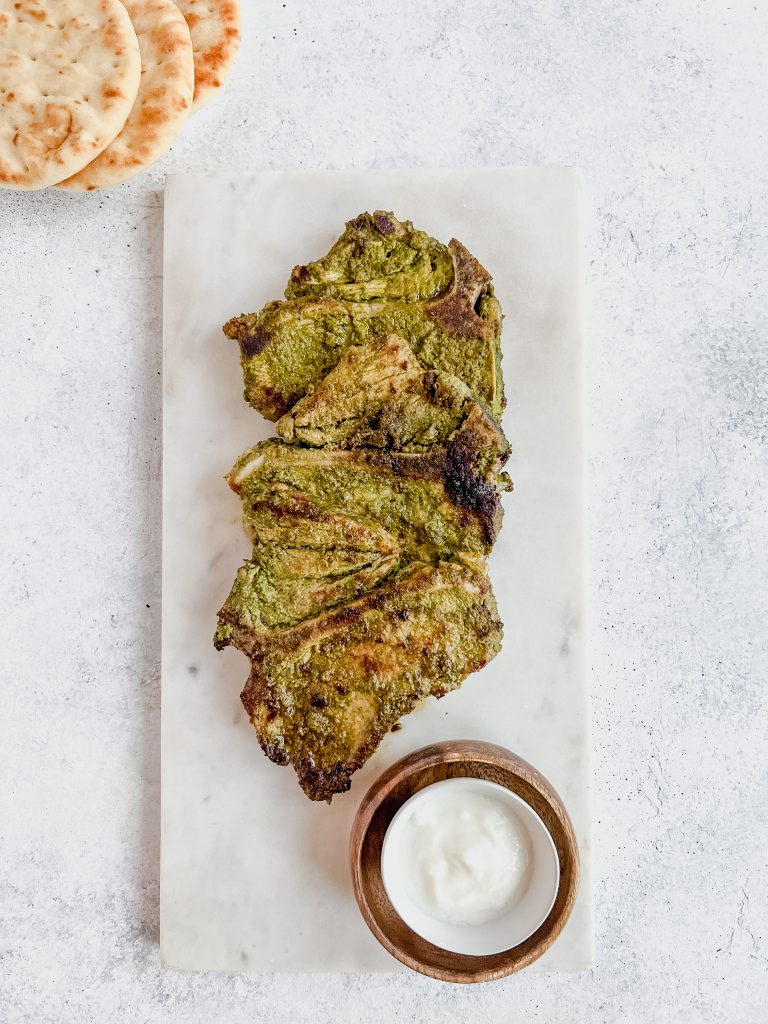 image of veal steaks with green chutney marinade
