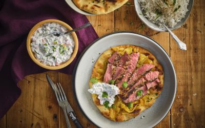 Madras Grilled Veal Rib Steaks with Curried Mango Chutney Caramelized Onions