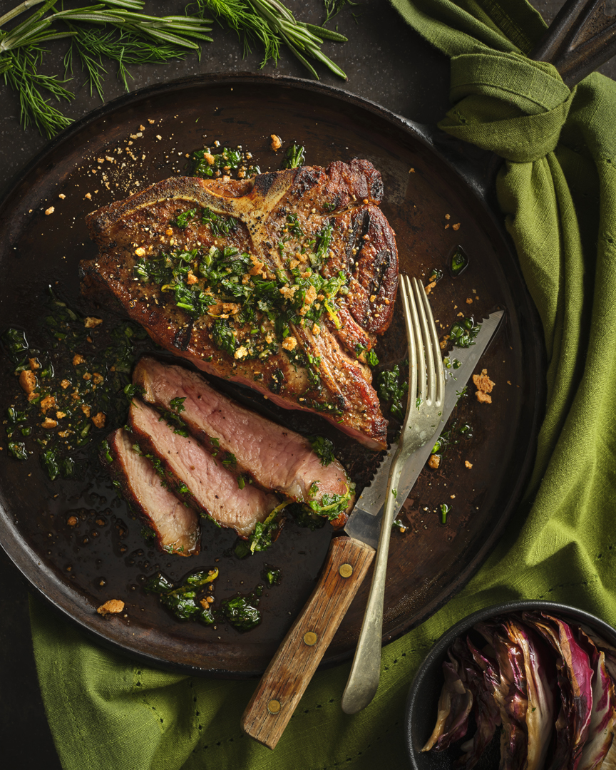 Grilled Veal TBone Steaks with Herby Garlic Grilling Oil Ontario